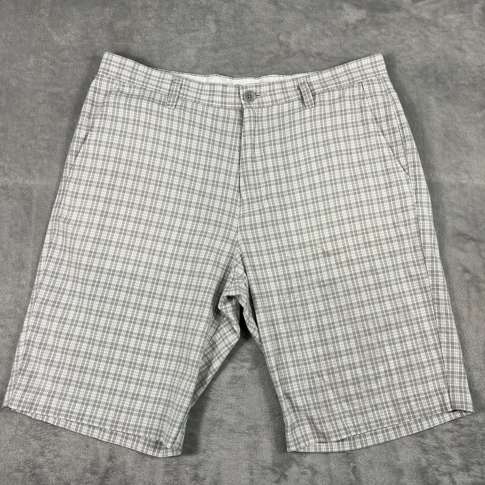 J Crew Shorts Mens 34 Gray White Plaid Flat Front Bermuda Preppy Lightweight